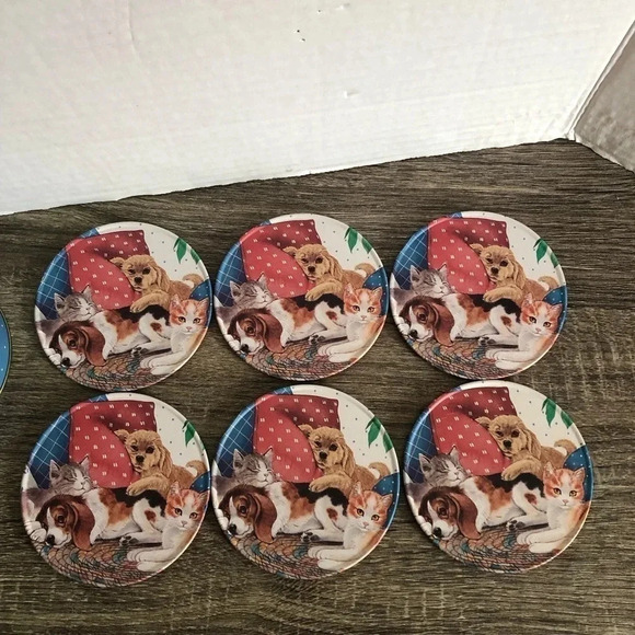 Vtg Dogs and Cats Friends  Animal Coasters - Picture 3 of 9
